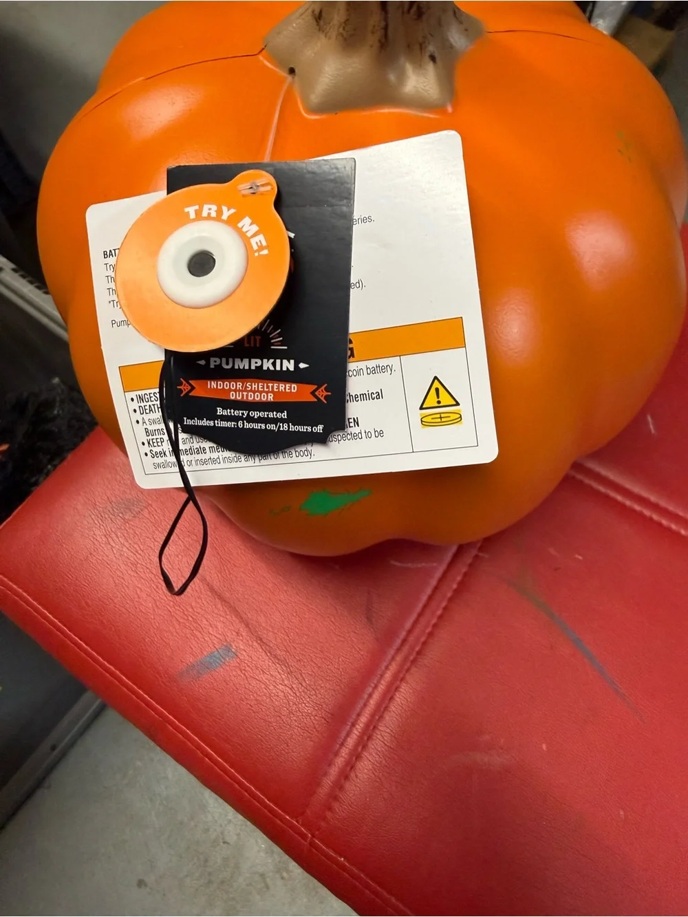 Glowing Green & Orange Jack-O'-Lantern Pumpkin Decor
